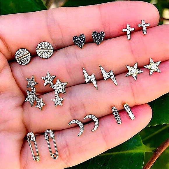Crystal star safety pin earring set⚡️(9 pairs) - Picture 7 of 9